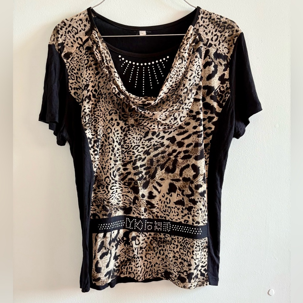 Leopard Print Cowl Neck Top
